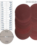 Image of 80 Piece 4 Inch Hook And Loop Sanding Discs With Grits From 40 To 2000 Featuring Aluminum Oxide for various materials.