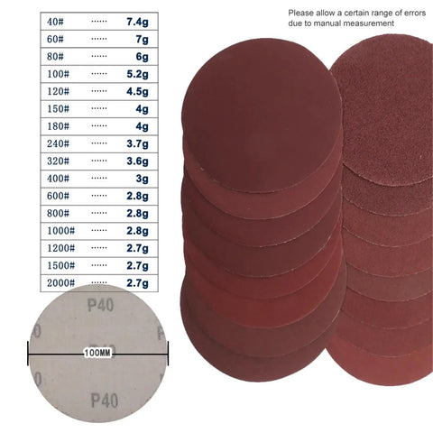 Image of 80 Piece 4 Inch Hook And Loop Sanding Discs With Grits From 40 To 2000 Featuring Aluminum Oxide for various materials.