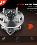 Beefed Up Rear Wheel Bearing And Hub Assembly With ABS Ring For Toyota Corolla 1993 To 2002 Geo Prizm 1993 To 1997 And Chevrolet Prizm 1998 To 2002 4 Lug 4 Wheel ABS Compatible, front view with anti-corrosion coating and bolts.