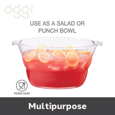 Acrylic Oval Party Tub With Handles For Chilling Drinks Indoor Outdoor Bar Use Crystal Clear Beverage Cooler Ice Tub For Wine Beer And Soda Easy Carrying Drink Station filled with punch and lemon slices.