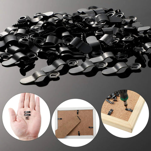 Hotop black metal picture frame turn buttons with screws, 100-set pack