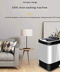 Kick Your Kicks Back Fresh With This Portable Shoe Washer Compact Laundry Spin Dryer Dual Purpose Semiautomatic Sneaker Cleaner Easy Knob Control in a home setting near a couch.
