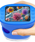 Kids Pocket Digital Microscope With 2.0 Inch IPS Screen 1080p Photo Video 50X To 1000X Magnification Eight LED Lights Portable STEM Toy For Ages 3, 6, And 12 Boys And Girls Blue, handheld blue unit in hand