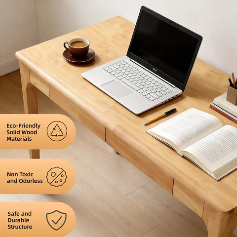 Mid Century Modern Solid Wood Height Adjustable Standing Desk With Slick Ergonomic Design And Heavy Duty Storage Drawers For A Dead Nuts Reliable Home Office Workspace Setup, featuring laptop and books on a smooth surface.
