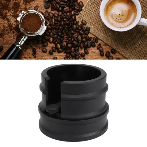 Premium Aluminum Coffee Portafilter Holder And Tamper Station Compatible With 51mm 53mm 58mm Espresso Makers close-up view of black tamper station