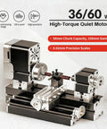 All Metal Elevated Mini Lathe 36W 20,000RPM Desktop Metal And Wood Turning Machine shown with high-torque quiet motor features.