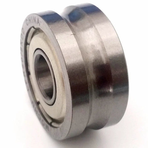 Badass Heavy Duty Track Roller With Double Row Angular Contact Ball Bearings featuring Gothic Arch Raceway Profile, 8 mm Bore.