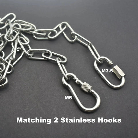 Heavy Duty 304 Stainless Steel Chain Three Thirty Second Inch By Five Feet With Welded Closed Links And Dual Locking Carabiner Hooks