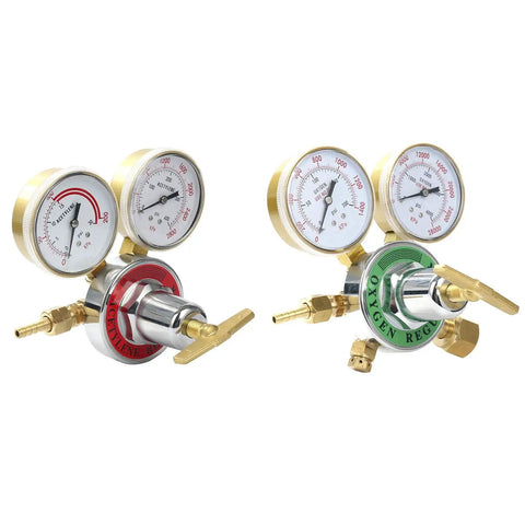 Go-To Dual Welding Gas Regulators Set With Oxygen CGA-540 And Acetylene CGA-510, brass construction, 0-200 PSI, 0-30 PSI