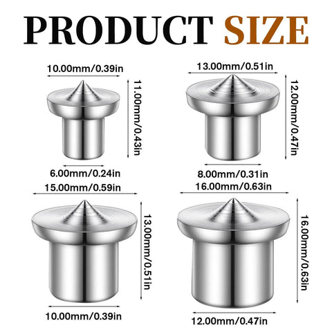 Handy Doweling Pin Center Drill Set With Sharp Point Transfer Plugs in four sizes for precise woodworking holes, front view