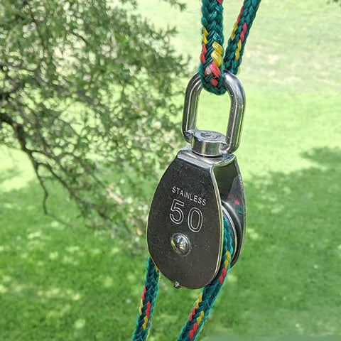 Two Pack M50 Snatch Block Pulley Kit For Kayaks Beefy Heavy Duty 304 Stainless Steel Lifting Swivel Hook 50 pulley on rope