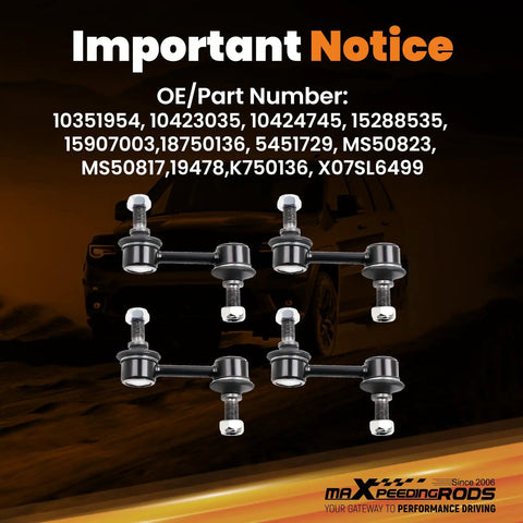 Front And Rear Sway Bar Links Kit For Chevy Corvette C5 C6 1997 Through 2017 Beefed Up Suspension Upgrade For Street And Track Handling Heavy Duty Links For Performance Or Daily Driving, black metal links