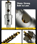 Close-up of Rock Hard Carbide Hole Saw Kit For Metal Working showing reinforced steel body and TCT carbide teeth.