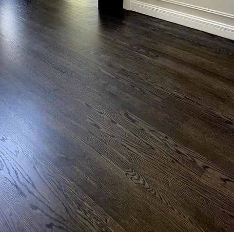 Straight Up True Ebony Aging Wood Stain For Bare Interior Wood Projects One Coat Water Based Dark Finish on hardwood flooring.