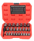 Heavy Duty 27 Piece Screw Extractor Set Made From Tough Molybdenum Steel Bolt Removal Kit With Hex Head And Left Hand Thread For Damaged Fasteners Repair Jobs, red case open