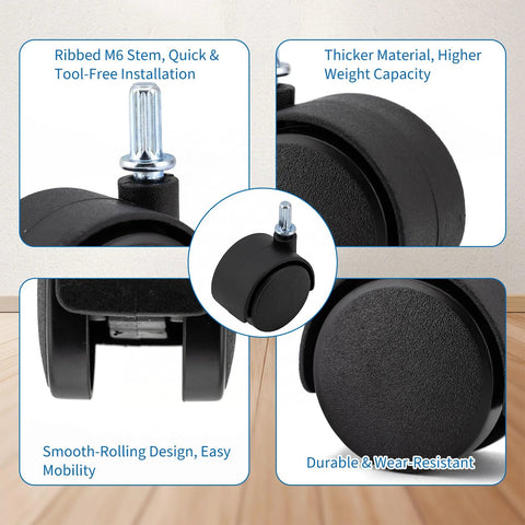 4-pack swivel caster wheels for Sterilite 3-drawer cart, 1.5 in wheels, M6 stem, 360° rotation, easy install