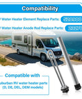 RV Water Heater Maintenance Kit With 9.25 Inch Magnesium Anode Rod And 520900 Electric Heating Element shown for RV.