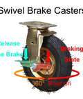 Heavy Duty Pneumatic Caster Wheels Set Of 4 With Brake And Swivel Options 10 Inch rubber tire with 360° rotation and braking feature.