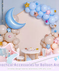 Balloon arch setup with Spring Clamps Set 10 Pieces 3.5 Inch Clear Plastic Clips With 50 Balloon Clips, star and moon décor