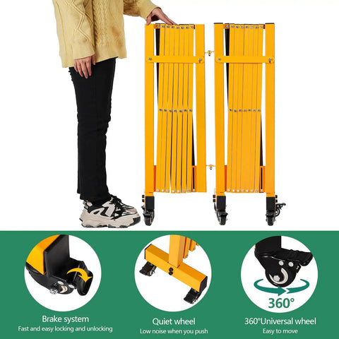 16Ft Industrial Expandable Barricade Gate With Wheels Heavy Duty Folding Security Gate for Outdoor Use Retractable
