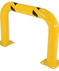 High Profile Machinery And Rack Guard 36 Inch By 24 Inch By 4 Inch Steel With Powder Coat Yellow Beefed Up Protection For Personnel And Equipment Pre Drilled Mounting Holes For Easy Lag Down Industrial Safety Guard visible with base plates and pre-drilled holes.