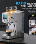 20 Bar Espresso Machine With Milk Frother, Stainless Steel Coffee Maker, 42 Oz Removable Water Tank For Cappuccino, Latte And Cold Brew, Ideal For Home Or Office, Fast Heat Up, Silky Foam, Silver on kitchen counter.