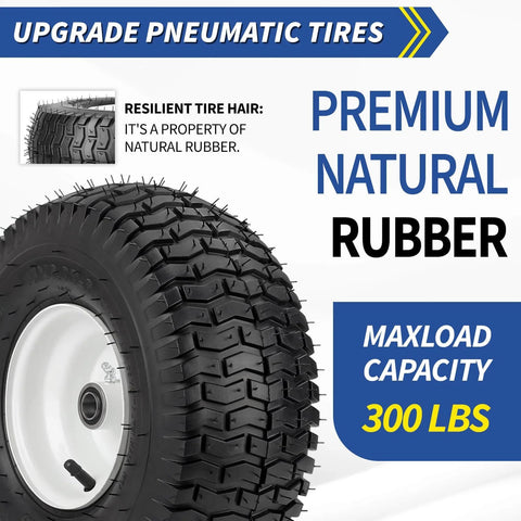 Side view of Two Pack 15x6.00-6 Rubber Lawn Mower Tire And Wheel Set With Three Quarter Inch Bearing Bore And Three Inch Centered Hub