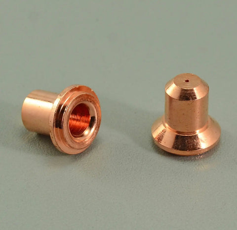 Copper components from Extended Nozzle And Electrode Set For PowerMax 350 380 Plasma Cutters 25 Amp Replacement 20 Pack Includes 10 Nozzles 120504 And 10 Electrodes 020382 OEM Style.