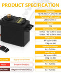 Specifications for Six Pack Dope MG995 55G Metal Geared Servo Motors Kit with wiring details and operating speed for RC and Arduino projects.