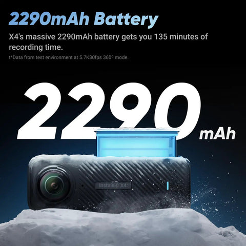 X4 8K 360 Action Camera Bundle With Waterproof Build, 2290mAh Battery Highlight, 135 Minute Battery Life Display