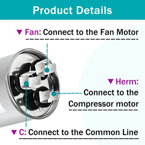 Capacitor Compatible With RV Air Conditioner 50/5uF 5 Percent 370V/450VAC CBB65 showing connection details