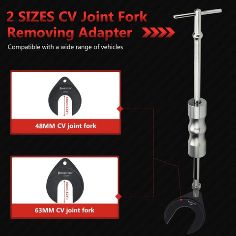 Inner CV Axle Puller Removal Tool With Slide Hammer And 48mm 63mm CV Joint Fork Adapters, heavy duty steel construction