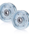 Two zinc-plated finish mower idler pulleys with bearings for RFM series mowers