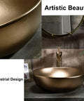 Modern Ceramic Vessel Sink with Faucet and Drain, Luxury Gold Oval/Rectangle Countertop Bathroom Vanity Basin from above