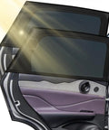 Custom Fit Car Window Sunshades For Tesla Cybertruck 2024 Plus 4 Piece Set Premium UV blocking shades mounted on doors.