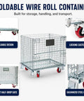 Hella Tough Collapsible Wire Storage Basket With Easy Roll Wheels, collapsible design, galvanized steel frame, perfect for garage clutter.