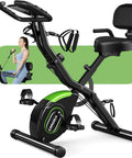 Crush Your Cardio Game On This Smooth Five In One Folding Exercise Bike Featuring Sixteen Level Magnetic Resistance And Rock Solid Three Hundred Pound Build, angled view showing seat and resistance bands.