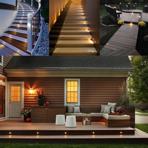 12V Low Voltage Waterproof IP67 Warm White Recessed Deck Lights Kit For Steps And Patio illuminating stairs and decking