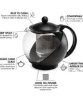 Half Moon Glass Teapot With Removable Infuser And Fine Mesh Stainless Steel Filter Dishwasher Safe 40 Ounce Black Tea Maker