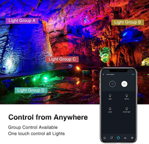 Smart LED Flood Lights Outdoor 200W Equivalent RGB Plus CW Color Changing Spotlight Kit With App Control, cave lighting setup