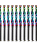 Compression CNC Router Bits Set For Woodworking, Spiral End Mills With One Eighth Inch Shank, Up And Down Cut, Two Flutes, DLC Coated Solid Carbide, Ten Pack