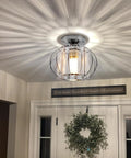 Modern Semi Flush Mount Ceiling Light Fixture With Crystal Chandelier Effect Chrome Small Ceiling Lamp in entryway