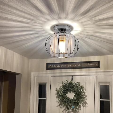 Modern Semi Flush Mount Ceiling Light Fixture With Crystal Chandelier Effect Chrome Small Ceiling Lamp in entryway