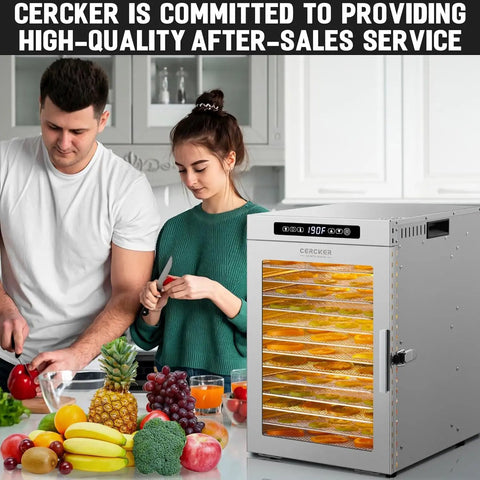 Heavy Duty 14 Tray Food Dehydrator Engineered From Commercial Grade Stainless Steel To Quick Dry Beef Jerky And Fresh Fruit Snacks Using Balanced Airflow Technology For A Hella Reliable Kitchen Setup in kitchen with fresh fruits.