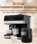 Straight Fire Coffee Station Combining An Elite Espresso Brewer With A Heavy Duty Drip Maker For Pouring Creamy Lattes Or Bold Cappuccinos Plus K Cup Pod And Fresh Ground Compatibility All Day on display with customizable brewing options.