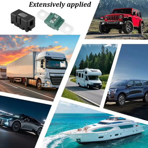 Image showing Rugged 40 Amp Ami Or Midi Fuse Holder Kit With Cover Two Pack Bolt On Car Fuse Block For Trucks Buses And Rig Maintenance Plug Play Auto Electrical Part That Takes The Heat Like A Pro in various vehicle applications.