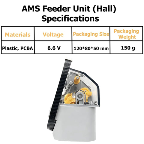 AMS Feeder Unit Replacement With Hall Sensor And Filament Drive Gear For Bambu Lab AMS Automated Filament System No Fuss Upgrade For Smooth Filament Loading And Unloading, plastic PCBA, 120x80x50 mm