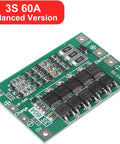 3S 60A Balance Charger Panel for 18650 Lithium Cell Packs, green circuit board with components, for power tools.
