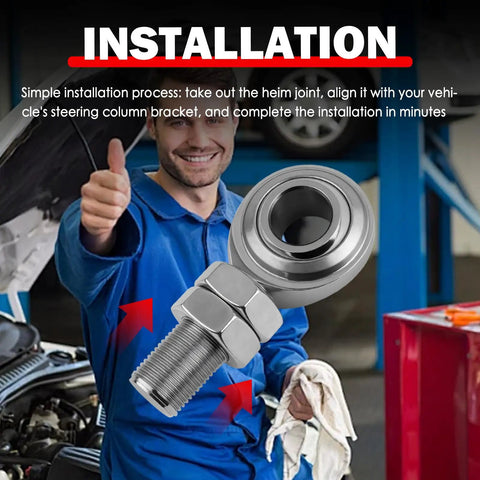 Rock Solid 3/4 Inch Heim Joints Kit With Right Hand Thread Rod Ends installed by mechanic, showcasing heavy duty steel construction.