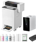 Top Shelf Apparel Printer Bundle With Seamless Humidification Dual Sensor Monitoring Integrated White Ink Cycle Heavy Duty Shaker Oven And Industrial Fume Extractor System For Hustlers, featuring a DTF printer and accessories.